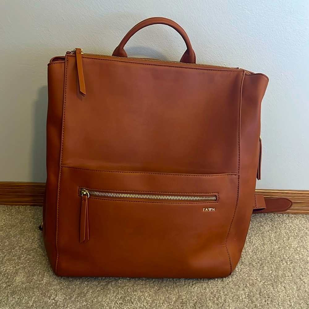 Fawn Design Leather Baby Backpack in Chestnut Brown